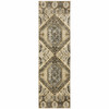 2 x 8 Tan and Gold Central Medallion Indoor Runner Rug