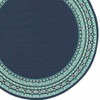 8 Round Navy and Green Geometric Indoor Outdoor Area Rug