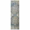 2x8 Blue and Ivory Medallion Runner Rug