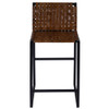 Brown Woven Leather Counter Stool