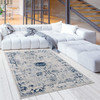 8 x 11 Navy Blue Distressed Floral Area Rug