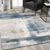 2 x 13 Cream and Blue Abstract Patches Runner Rug