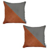 Set of 2 Houndstooth Brown Faux Leather Pillow Covers