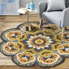 4 Round Gray and Gold Floret Area Rug