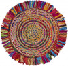 Multicolored Chindi and Natural Jute Fringed Round Rug