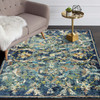 4 x 6 Blue and White Jacobean Pattern Area Rug