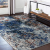 5 x 8 Blue and White Abstract Ocean Area Rug