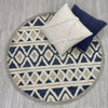 4 Round Blue and Cream Stripe Diamond Area Rug