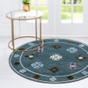 7 Round Blue Bordered Motif Area Rug