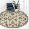 7 Round Beige and Blue Filigree Area Rug