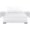 White Upholstered Platform King Bed with Two Nightstands