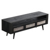 Rustic Black and Rattan TV Stand with Three Drawers