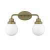 Two Light Gold Wall Sconce with Round Glass Shade