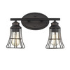 Two Light Bronze Cage Wall Light