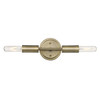 Two Light Dull Gold Narrow Bulb Wall Light