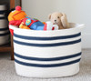 Set of Two Navy and White Stripe Cotton Rope Cubby Baskets