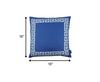 Blue and White Greek Key Bordered Throw Pillow