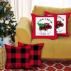Set of 4 Red Plaid and Red Truck Throw Pillows