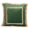 Boho Green with Gold Fringe Decorative Square Throw Pillow