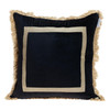 Boho Black with Gold Fringe Decorative Square Throw Pillow