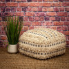 Boho Fringed Beige and Black Handwoven Pouff Ottoman