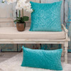 Aqua Quilted Velvet Lumbar Throw Pillow