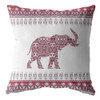 18 Red White Ornate Elephant Zippered Suede Throw Pillow