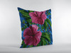 18 Pink Blue Hibiscus Zippered Suede Throw Pillow