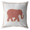 16 Orange White Elephant Zippered Suede Throw Pillow