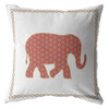 18 Orange White Elephant Zippered Suede Throw Pillow
