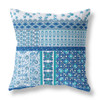18 Blue White Patch Indoor Outdoor Zippered Throw Pillow