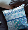 20 Blue White Patch Indoor Outdoor Zippered Throw Pillow