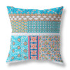 26 Turquoise White Patch Indoor Outdoor Zippered Throw Pillow