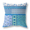 16 Turquoise Blue Patch Indoor Outdoor Zippered Throw Pillow