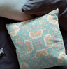 20" Mint White Floral Indoor Outdoor Zip Throw Pillow