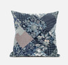 20" Deep Blue Gray Floral Suede Throw Pillow