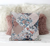 16" White Pink Floral Suede Throw Pillow
