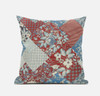 16" Aqua Red Floral Suede Throw Pillow