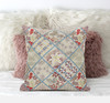 18 Cream Red Patch Suede Throw Pillow