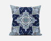 20" Indigo Blue Boho Floral Geo Suede Throw Pillow