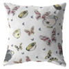 28" White Butterflies Indoor Outdoor Throw Pillow