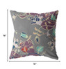 16" Purple Gray Garden Indoor Outdoor Throw Pillow