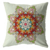 20" Orange Green Mandala Indoor Outdoor Throw Pillow