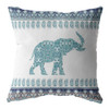 18 Teal Ornate Elephant Indoor Outdoor Throw Pillow