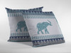 18 Teal Ornate Elephant Indoor Outdoor Throw Pillow