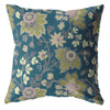 18 Teal Green Jacobean Indoor Outdoor Throw Pillow