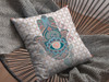 16 Blue Gray Hamsa Indoor Outdoor Throw Pillow