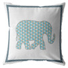 18 Blue White Elephant Indoor Outdoor Throw Pillow