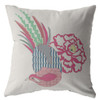 16 Pink White Peacock Indoor Outdoor Zippered Throw Pillow