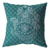 16 Teal White Hamsa Indoor Outdoor Zippered Throw Pillow